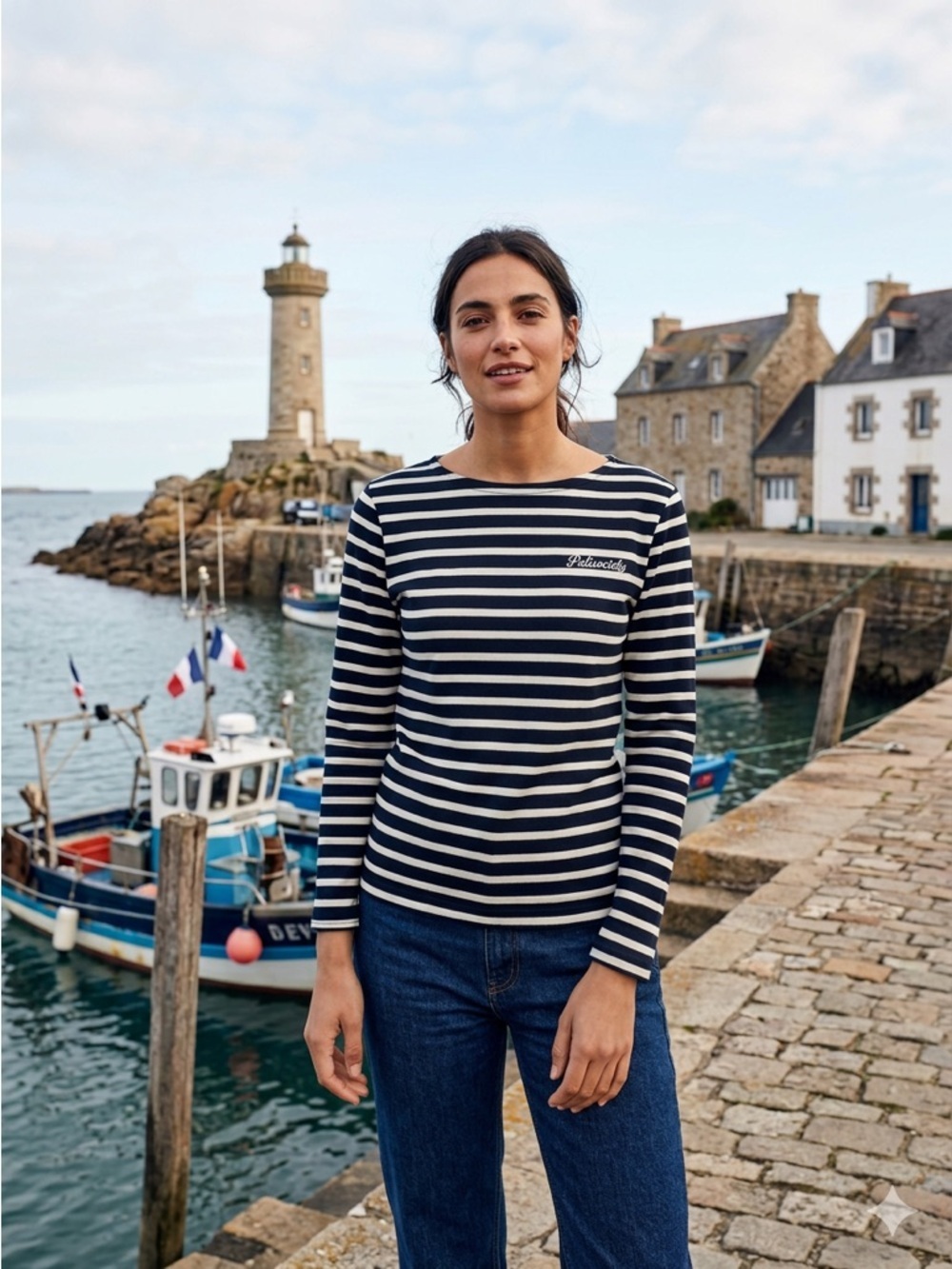 Armor Lux x Palisociety Breton Stripe Long Sleeve Top - Navy & White - XS